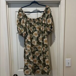 Wonderly Olive and Cream Floral Mini Dress